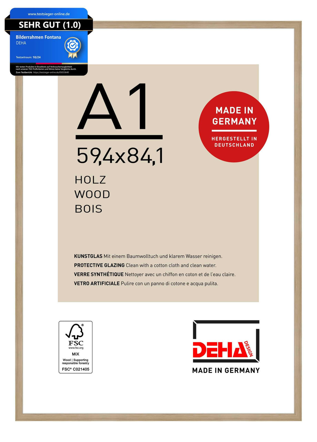 DEHA Holz Bilderrahmen Fontana, 59,4x84,1 cm, Eiche Eiche 59,4 x 84,1
