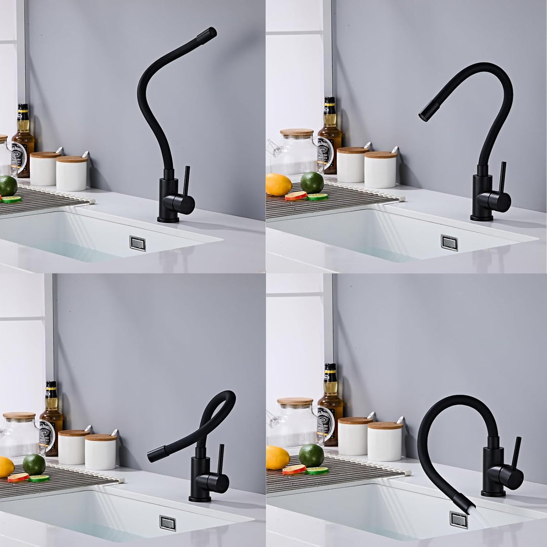Wasserhahn Küche mit Flexibler Auslauf, Wasserhahn Küche Schwarz Matt, Mischbatterie Küche Schwarz 3