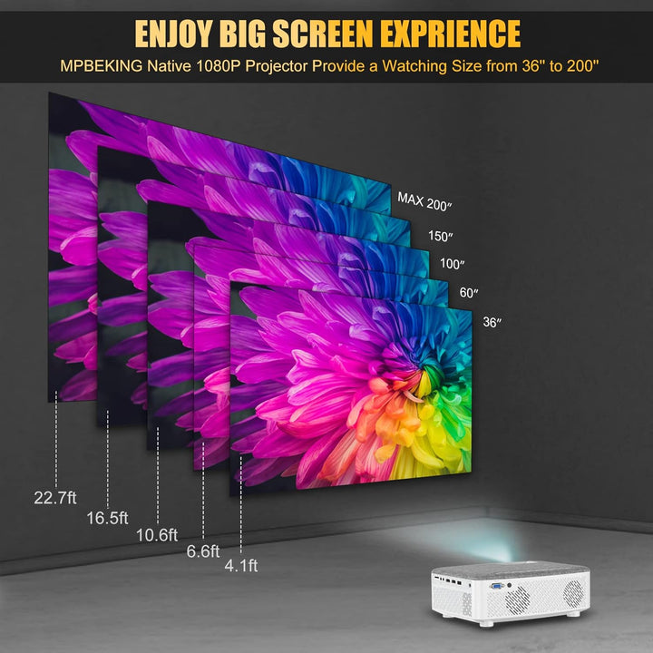 Mini-Projektor, tragbar, 1080P, Native, Film-Handy-Projektor, 8500 Lumen, 500 cm Display, kompatibel