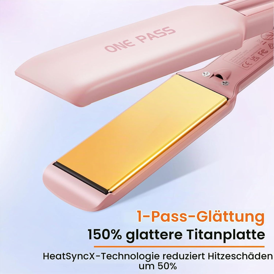 Faszin Professionelle Glätteisen, 42mm Breite Titanplatten mit Negativer Ionenfunktion, 30s Schnelle