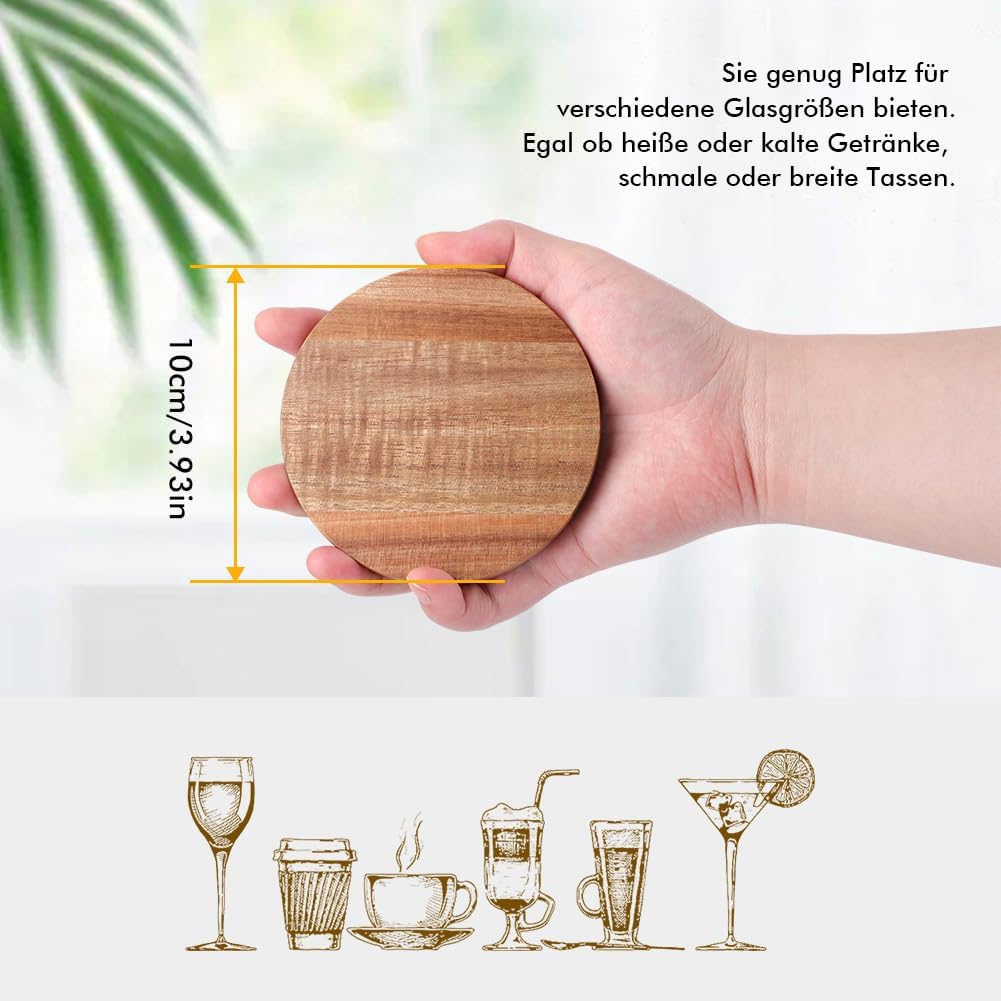 Untersetzer Gläser Holz 6er Set, Glasuntersetzer Holz mit Flaschenöffner, Bierdeckel Untersetzer run