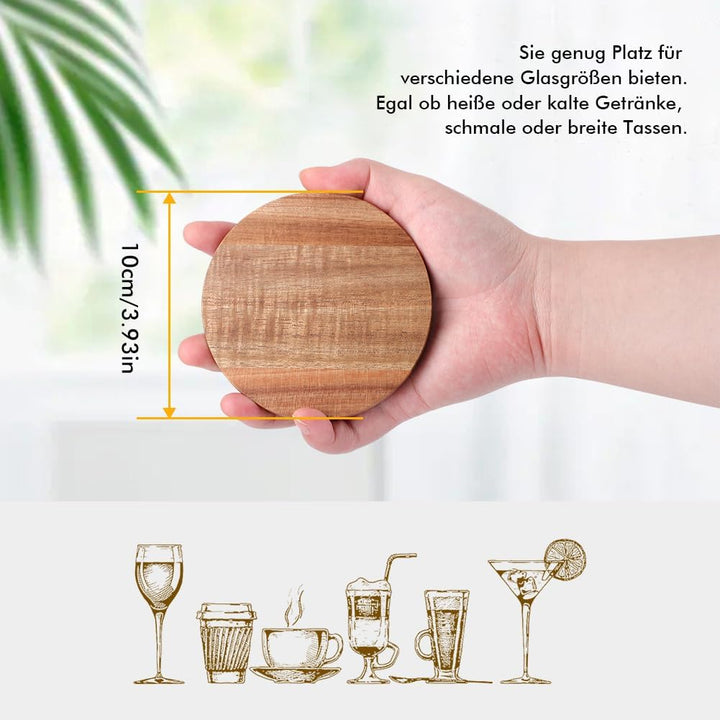Untersetzer Gläser Holz 6er Set, Glasuntersetzer Holz mit Flaschenöffner, Bierdeckel Untersetzer run