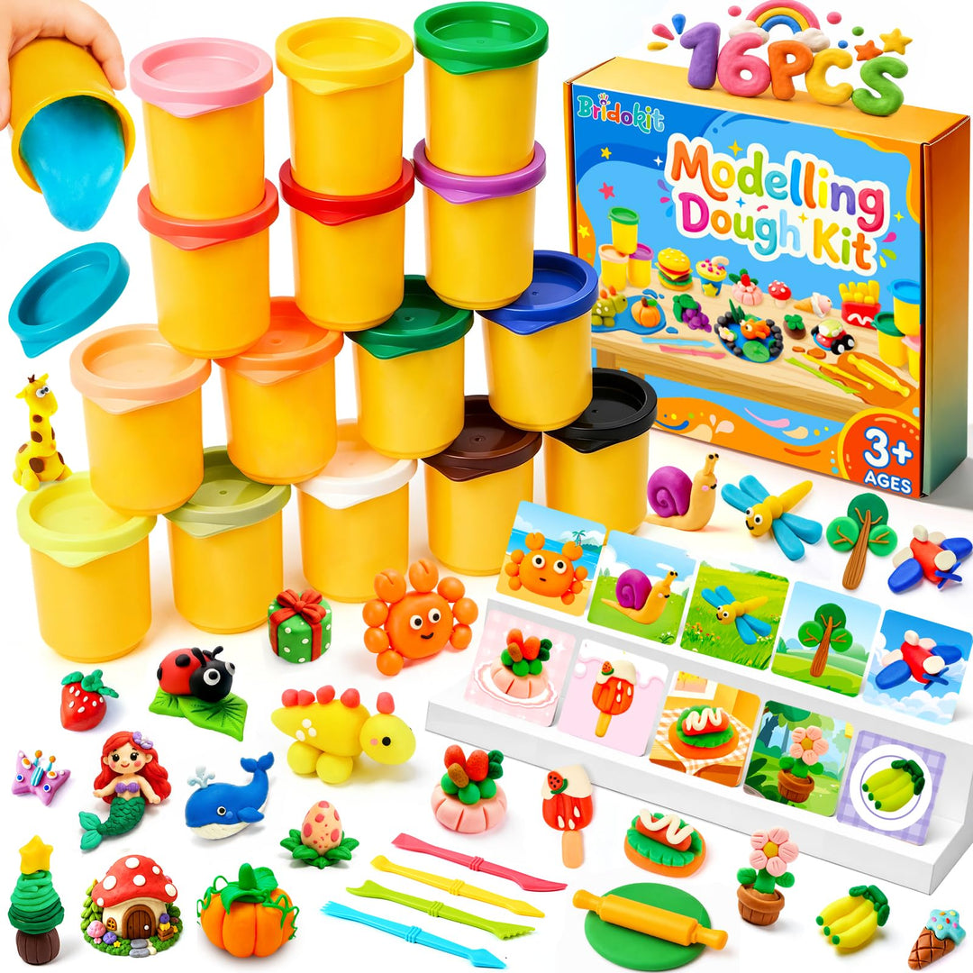 16 Farben Knete Set für Kinder ab 3 Jahren, Ungiftig &amp; Weich (50g/Dosen) | 5 Knete Zubehör, 10 Kreat