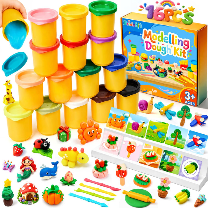 16 Farben Knete Set für Kinder ab 3 Jahren, Ungiftig &amp; Weich (50g/Dosen) | 5 Knete Zubehör, 10 Kreat