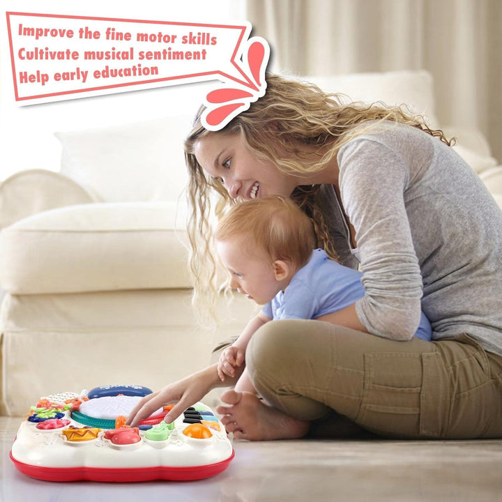 Aktivitäts-Tisch mit Licht & Musik für Babys 0-36 Monate, Lernspielzeug mit Geräuschen und LED-Effek