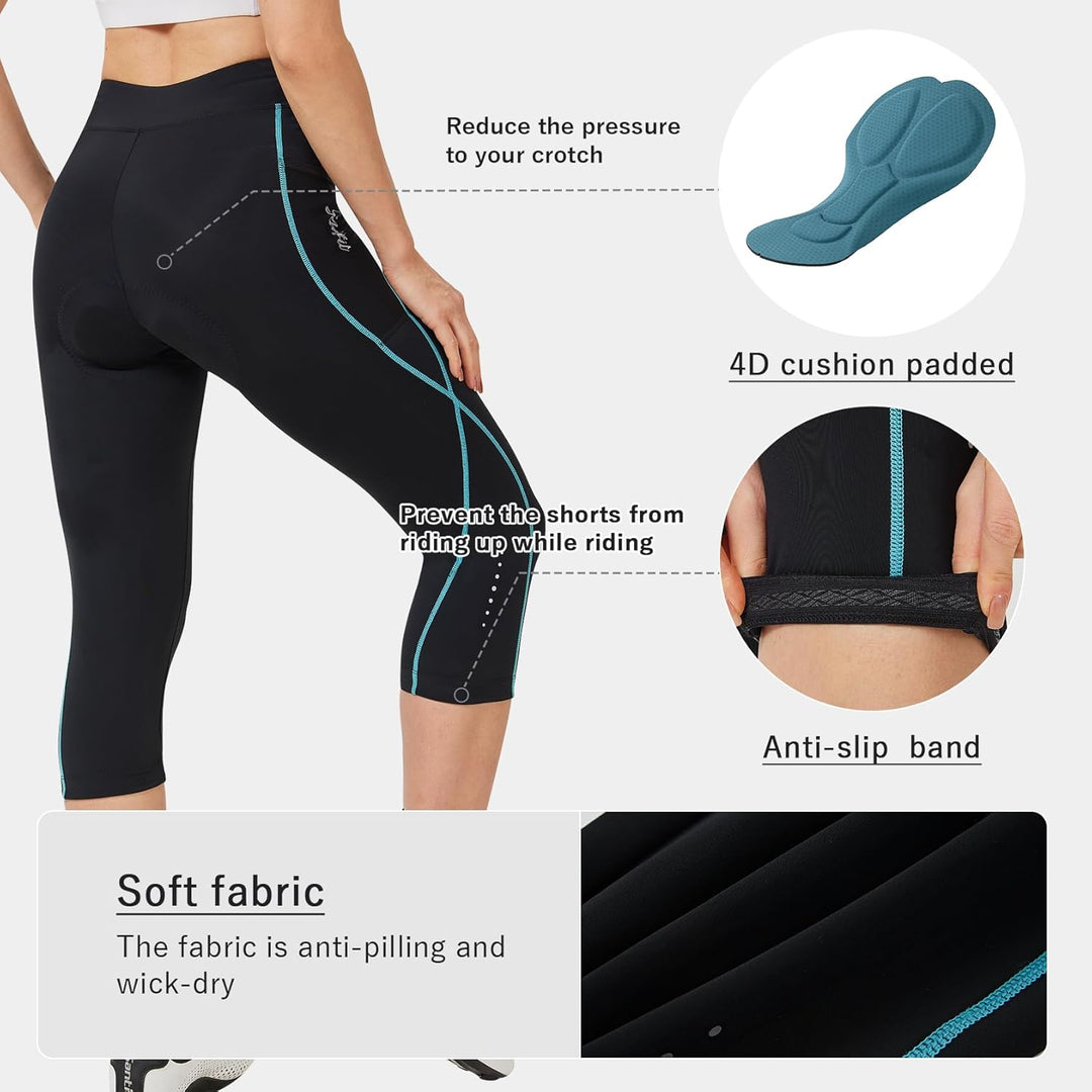Santic Radlerhose Damen 3/4 Gepolstert Fahrradhose Damen mit Polster Radhose Damen M Schwarz, M Schw