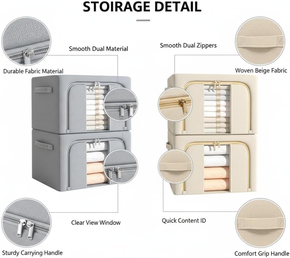 Generisch Aufbewahrungsbox faltbar 60L mit Fenster – Kleidung Organizer, Ordnungsbox Kleiderschrank,
