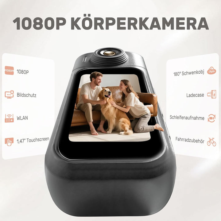 Mini Action Cam 1080P,Body Cam, Wasserdicht 30M,180 Min Akku,Bodycam Körperkamera Mini mit 180° Obje