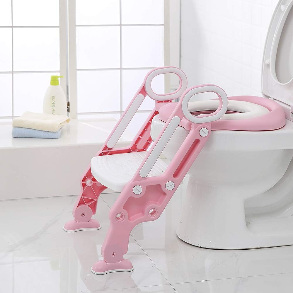 Toilettensitz mit Treppe für Kinder, verstellbar und faltbar, Toilettensitzverkleinerer für Babys, m