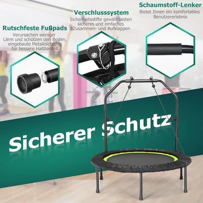GYMAX Fitness Trampolin φ101cm, leise faltbares Mini Trampolin bis zu 150 kg Belastbar, Gartentrampo