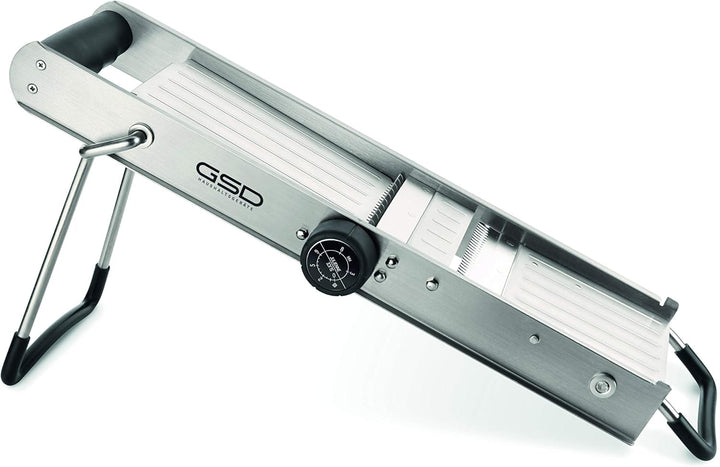 GSD Profi Mandoline, Edelstahl/Kunststoff Silber, mit ergonomischen Restehalter und Gummifüssen, Mas