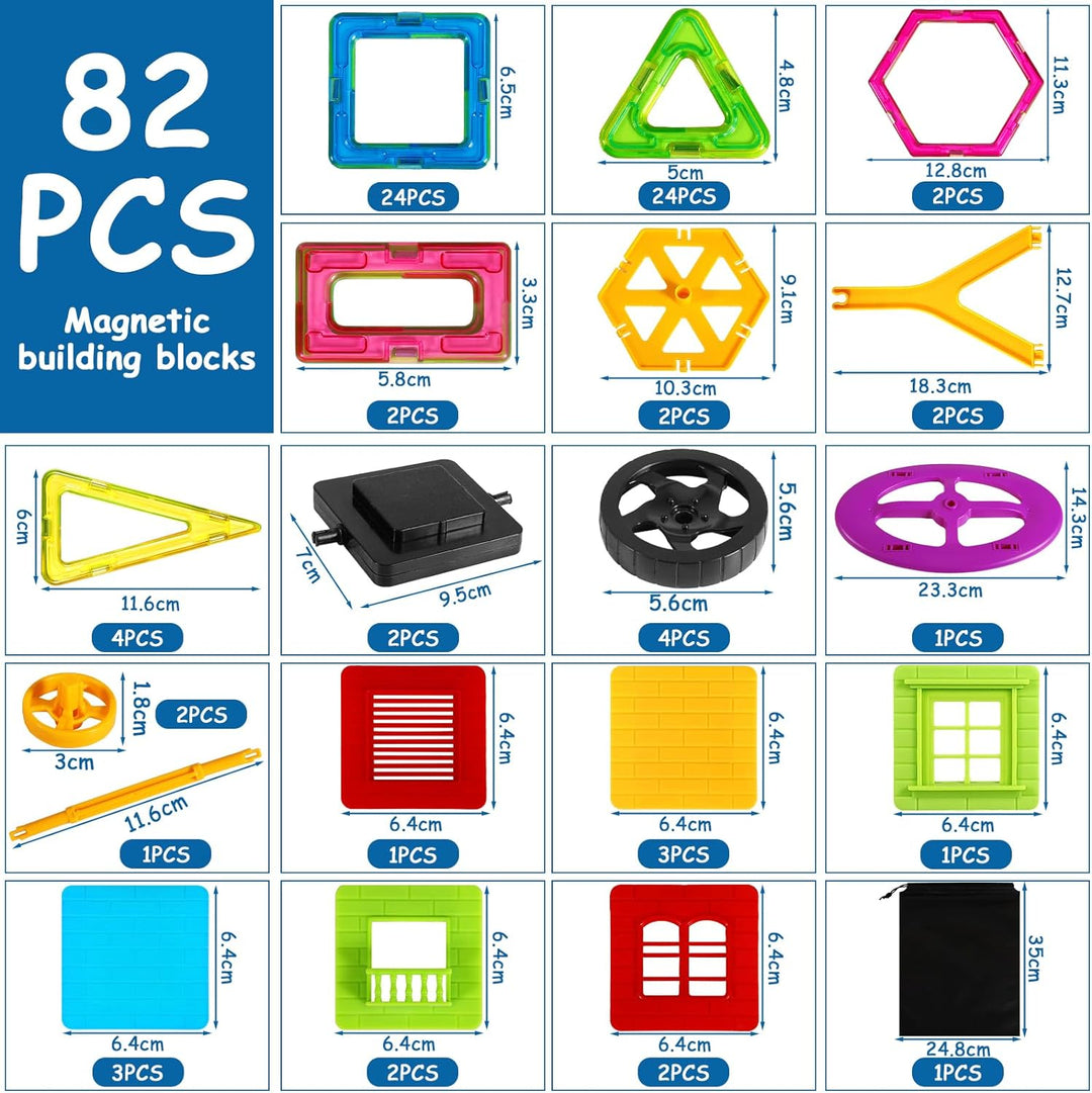 MULEVIP Magnetische Bausteine 82 PC Magnet Spielzeug Kinder,Lustiges Pädagogisches Bauspielzeug,Magn