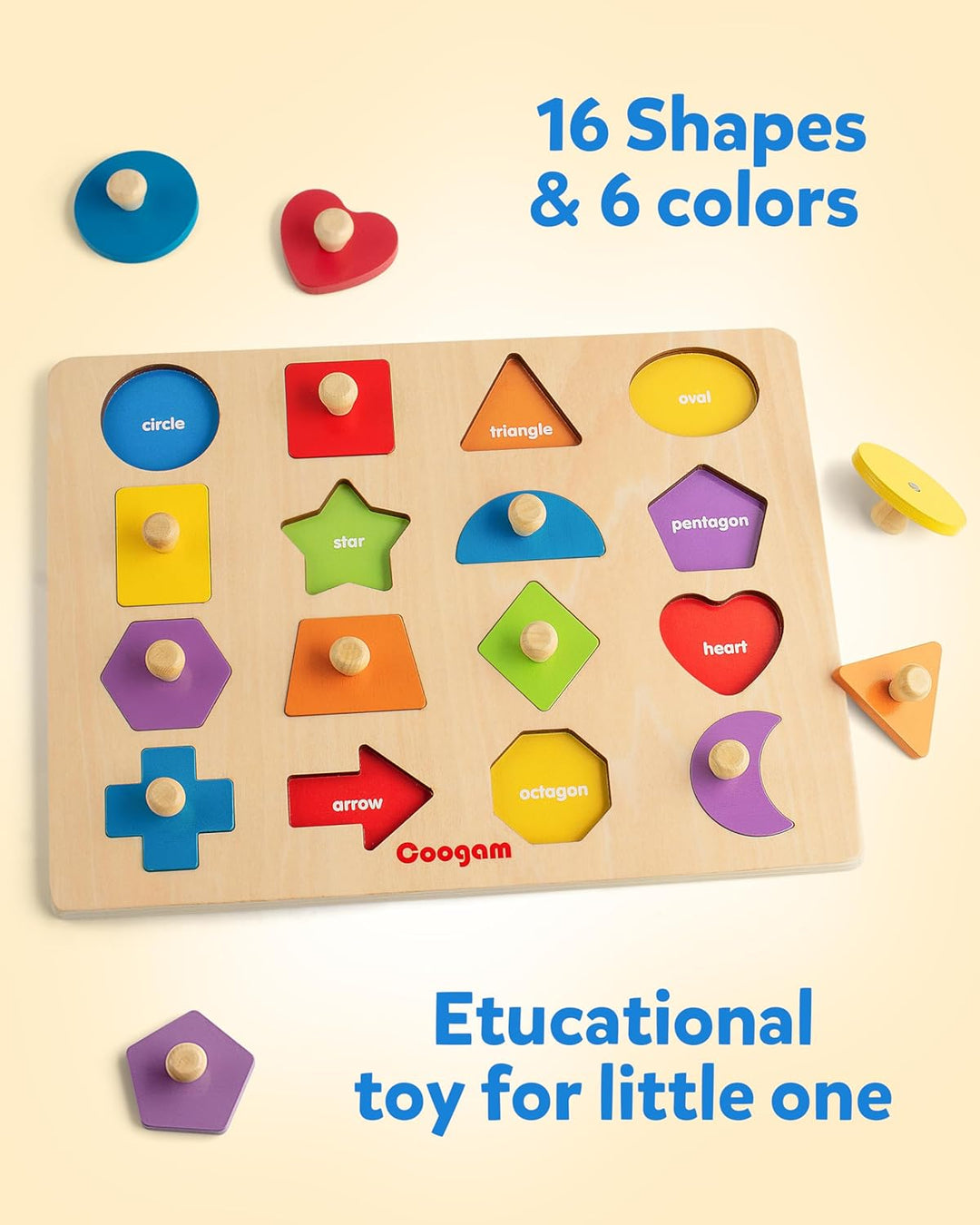 Coogam Montessori-Spielzeug, Holzform, Steckpuzzle, Feinmotorik, farblich passendes Sortierbrett, fr