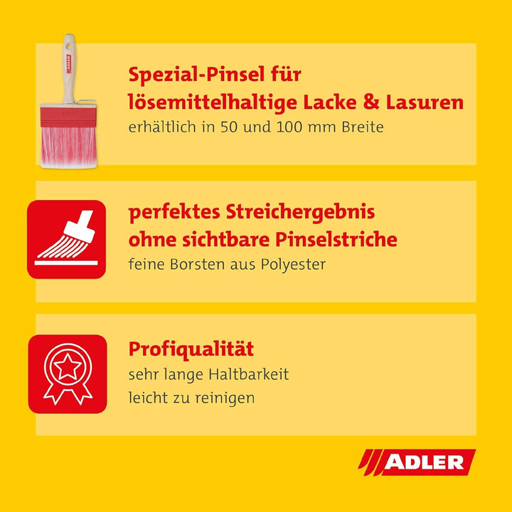 ADLER Lasurpinsel Solvamaxx Plus - 100x30 mm - Flächenpinsel in Profi-Qualität für lösemittelhaltige