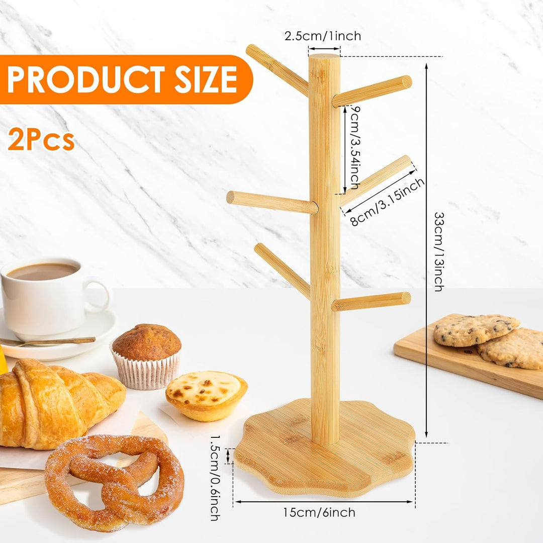 VAVPUP 2 Stück Brezelständer,Brezelhalter aus Holz in Baumform,Stabil Tassenhalter,6-armig,Höhe 33cm
