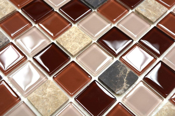 Mosaik Fliese selbstklebend Transluzent Stein beige braun Rechteck Glasmosaik Crystal Stein beige br