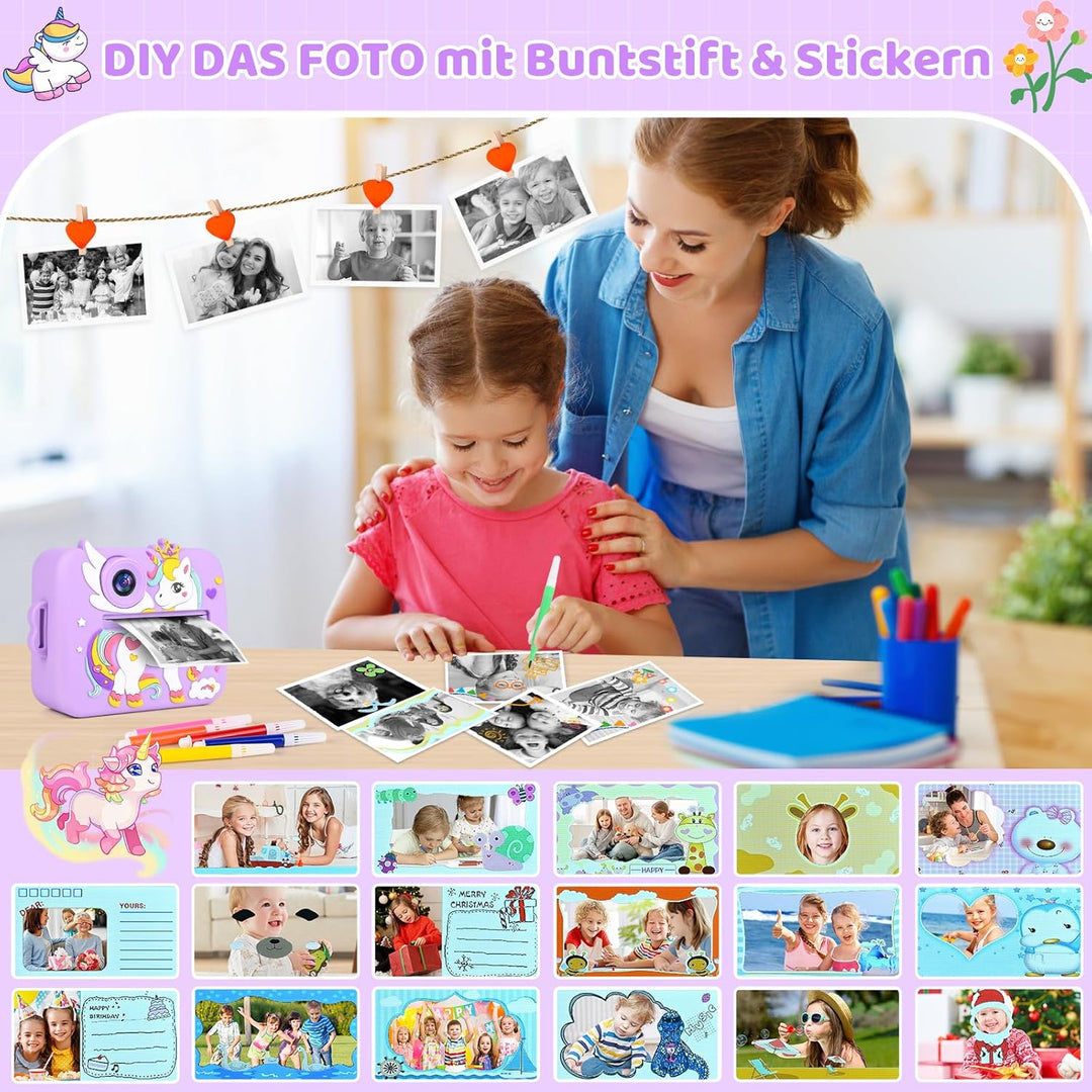 GuKKK Kinderkamera Sofortbildkamera, 2,4 Zoll Sofortbildkamera Kinder mit 32G TF Karte und Fotopapie