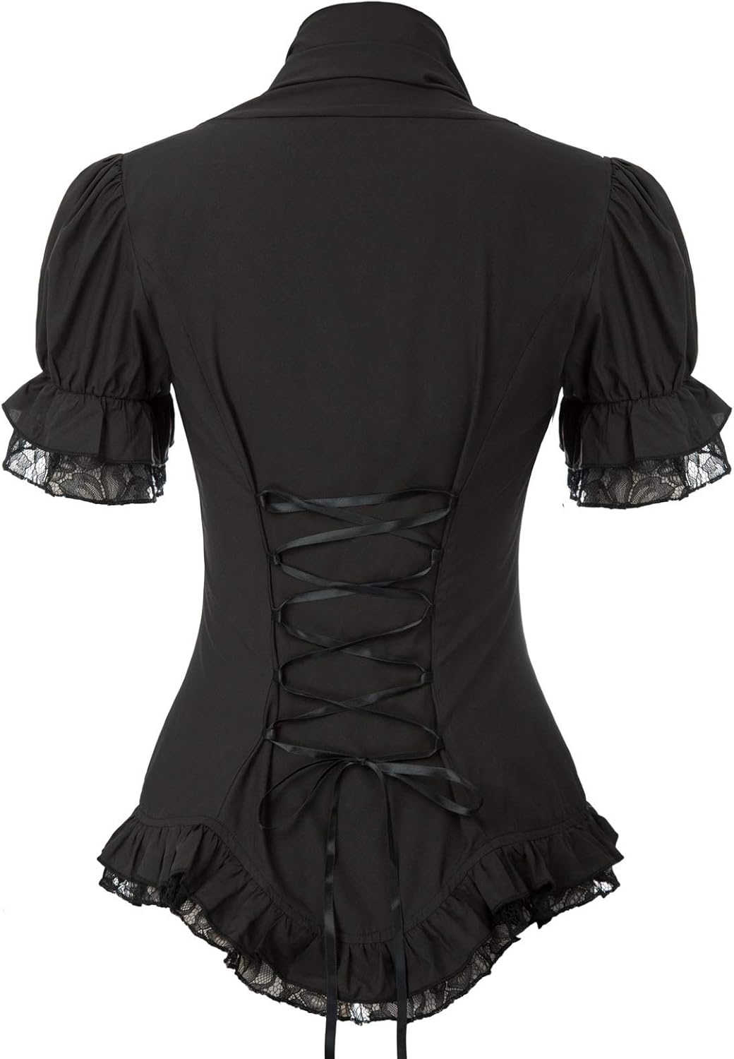 SCARLET DARKNESS Damen Rüschenbluse Mittelalter Spitzen Shirt Gothic Bluse für Party Oberteil Schwar