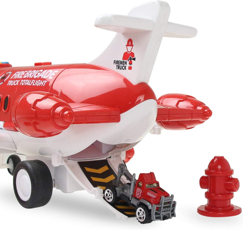 Coolplay Flugzeug Spielzeug Auto Set, 1 Gross Flugzeug 6 Feuerwehrauto mit Verkehrsschilder Spielzeu