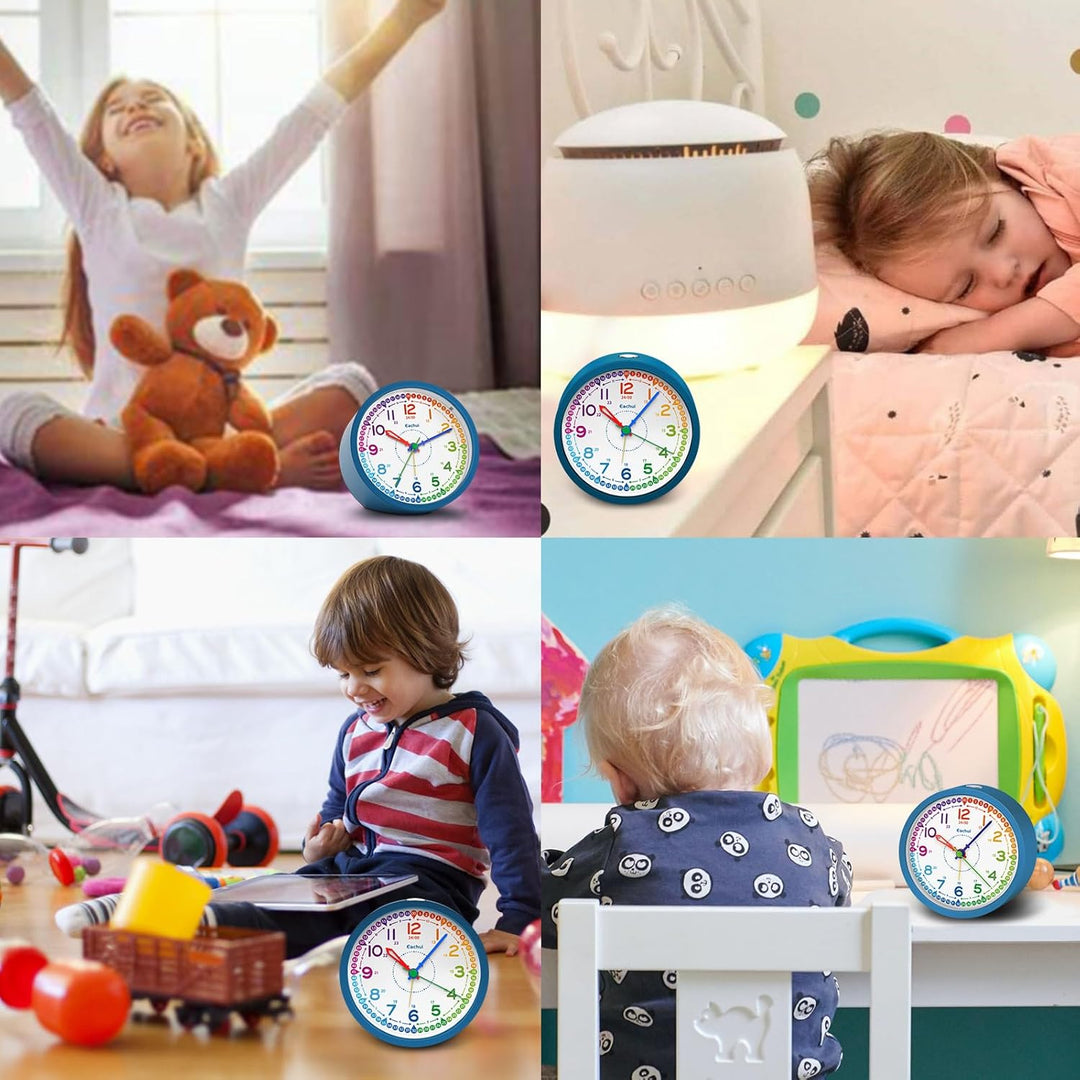 Eachui Analog Wecker Kinder ohne Ticken für Jungen und Mädchen - Lernwecker mit Nachtlicht, Snooze u