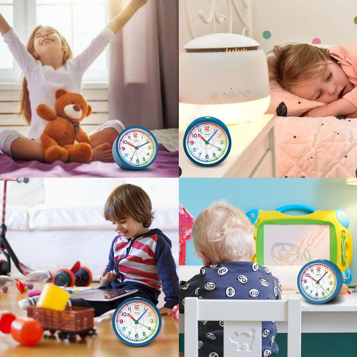 Eachui Analog Wecker Kinder ohne Ticken für Jungen und Mädchen - Lernwecker mit Nachtlicht, Snooze u