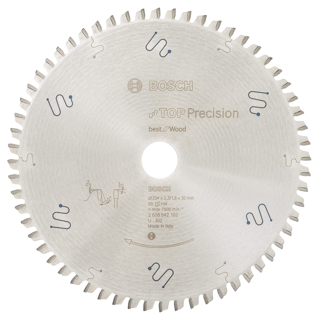 BOSCH Kreissägeblatt Top Precision Best für Wood, 254 x 30 x 2,3 mm, 60, 2608642102 254 x 30 x 2.3 m
