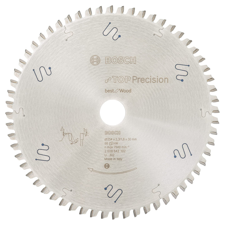 BOSCH Kreissägeblatt Top Precision Best für Wood, 254 x 30 x 2,3 mm, 60, 2608642102 254 x 30 x 2.3 m