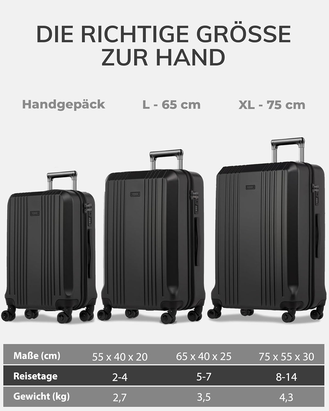 FERGÉ Kofferset 3 TLG Hartschale mit TSA-Zahlenschloss Cannes Reisekoffer Trolley-Set (Handgepäck, L