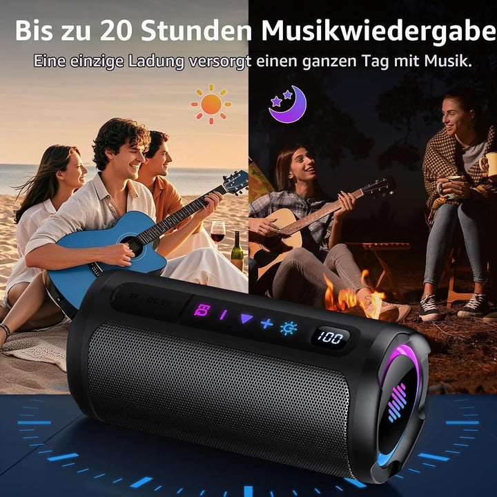 aowoka Bluetooth Lautsprecher mit Licht, 20W tragbare Musikbox, verbesserter Bass, LED-Anzeige, 20 S