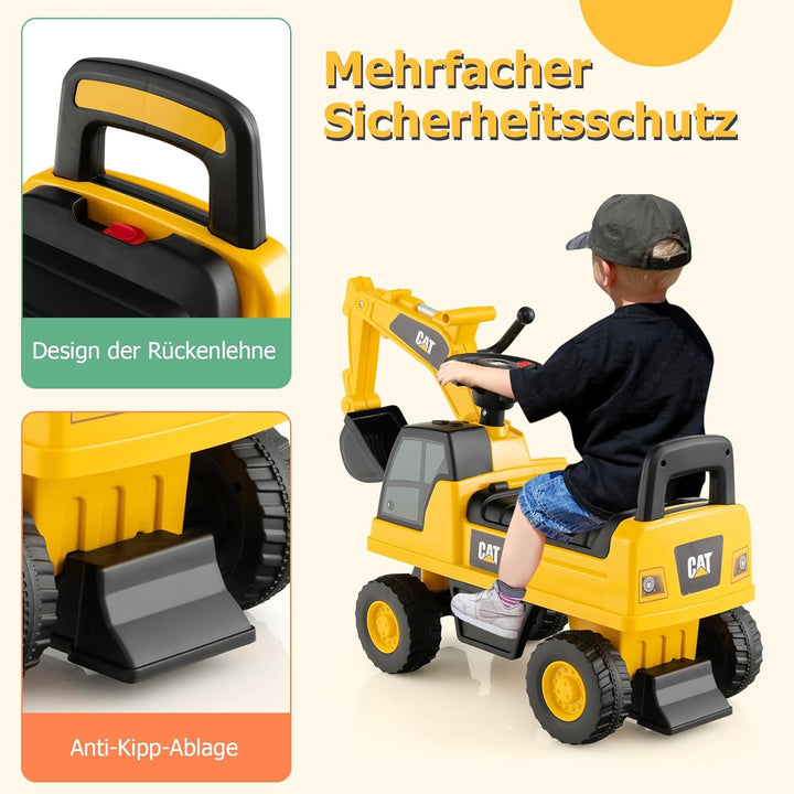 DREAMADE Sitzbagger, Bagger mit Lenkbarer Schaufel & Hupe, Rutschauto mit Stauraum unter Sitz, Aufsi