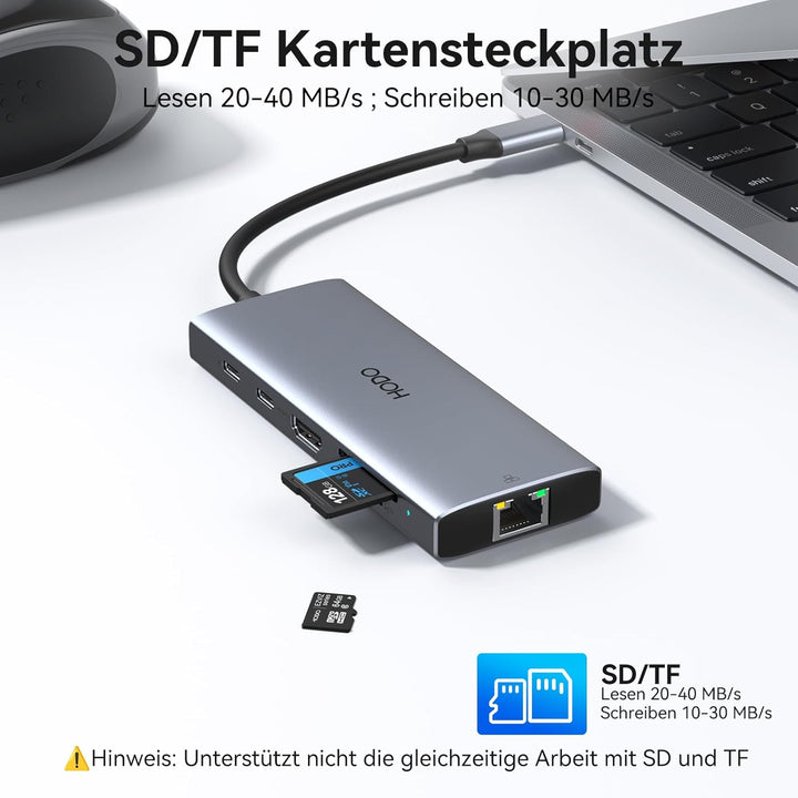 HODO USB C Hub Ethernet für MacBook Air, Adapter Mac Book Zubehör 10 in 1 mit 4K 60Hz HDMI, Ethernet