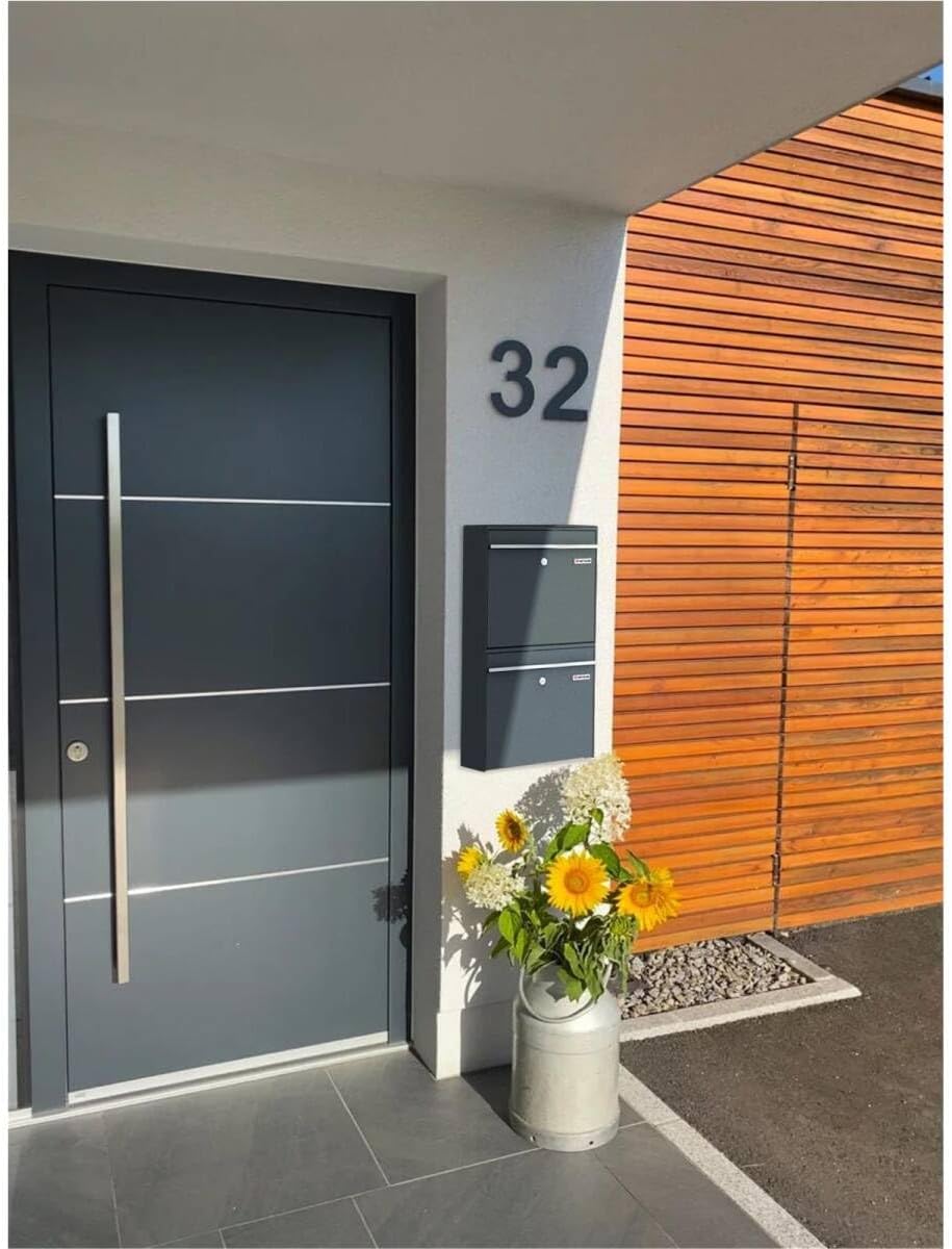 Metzler XXL Doppelbriefkasten für 2er Familienhaus aus massivem Stahl in Anthrazit RAL 7016 - mit au