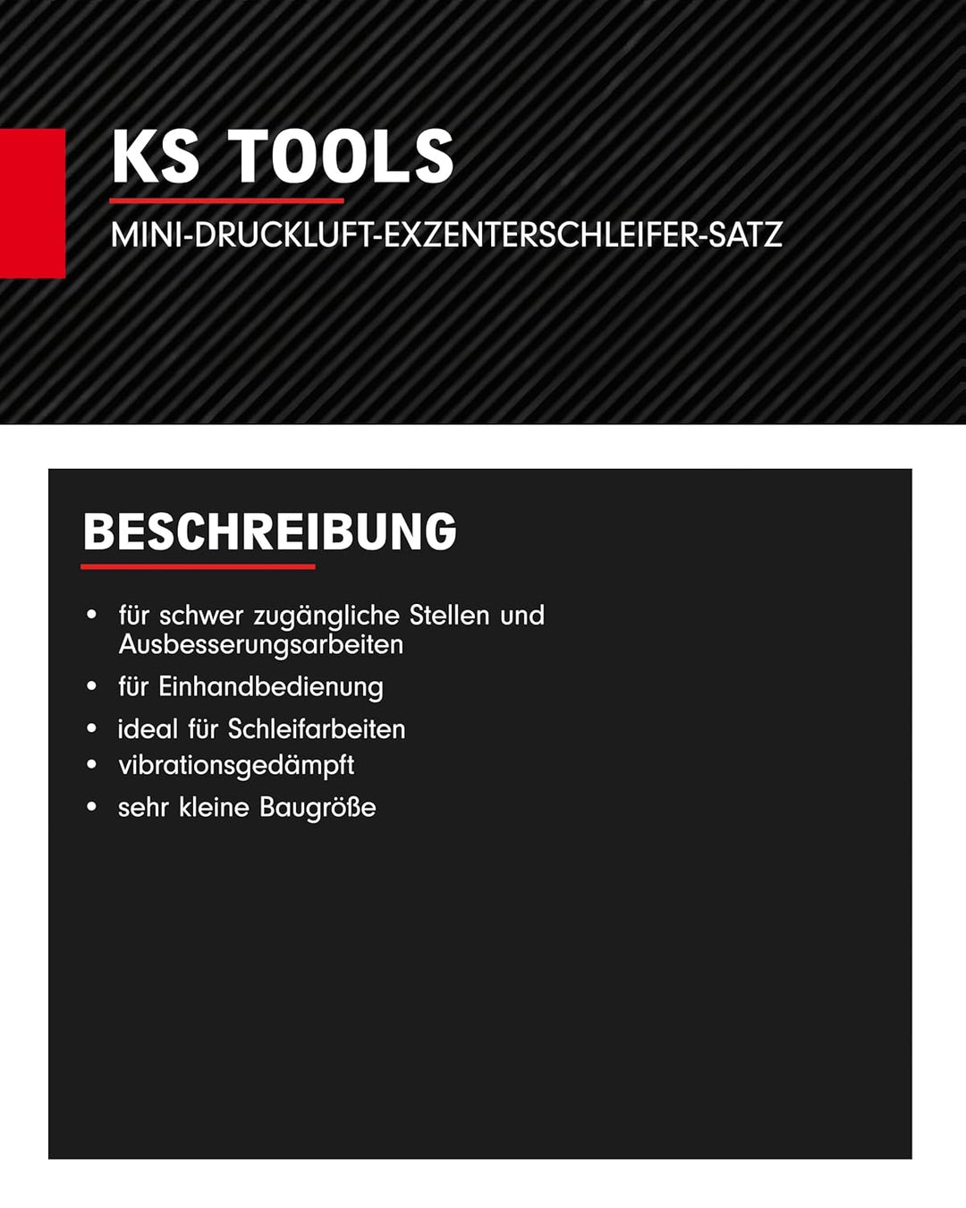 KS Tools Mini Druckluft Exzenterschleifer Satz 515.5110 63-tlg.I Druckluftschleifer mit Klett Schlei
