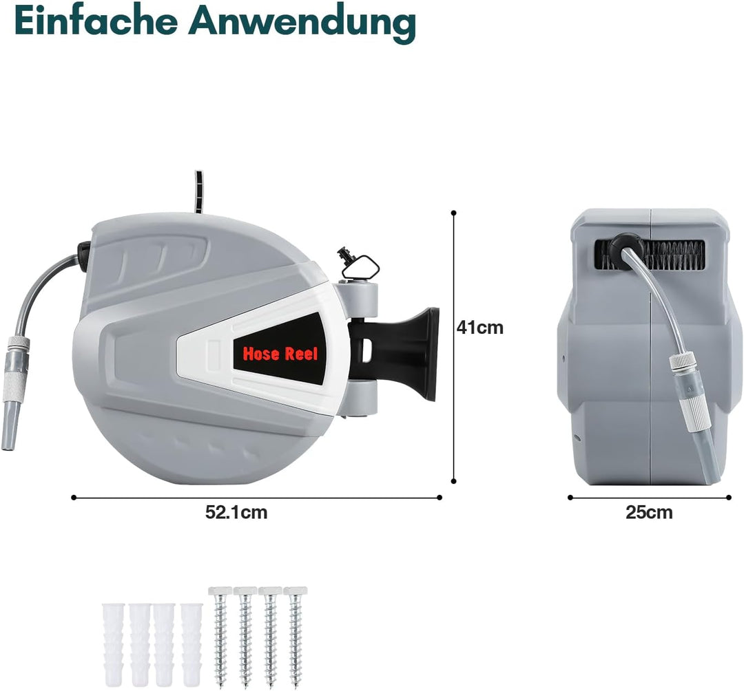 Schlauchtrommel Schlauchbox 30+2m, Automatik Schlauchaufroller,Wand-Schlauchbox mit Handbrause Garte