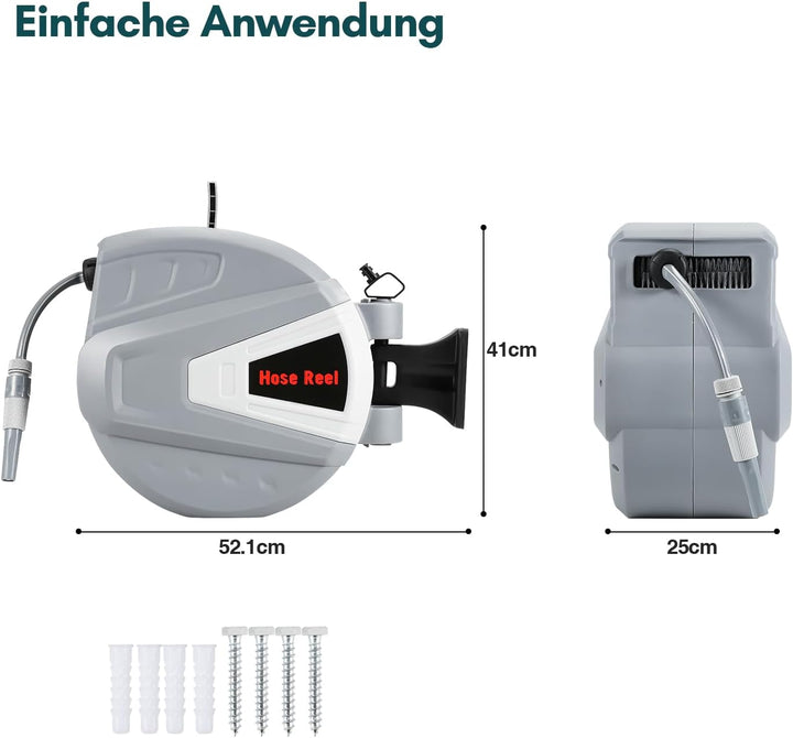 Schlauchtrommel Schlauchbox 30+2m, Automatik Schlauchaufroller,Wand-Schlauchbox mit Handbrause Garte