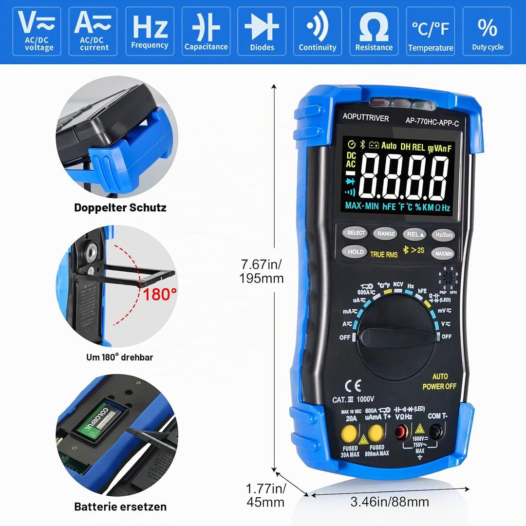Multimeter Digital AP-770HC-APP 6000Counts Auto/Manueller Bereich Strommessgerät Multi Tester NCV St