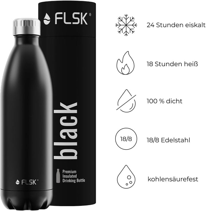 FLSK Trinkflasche – Premium Edelstahl Thermosflasche – 100% auslaufsicher & kohlensäuregeeignet – hä
