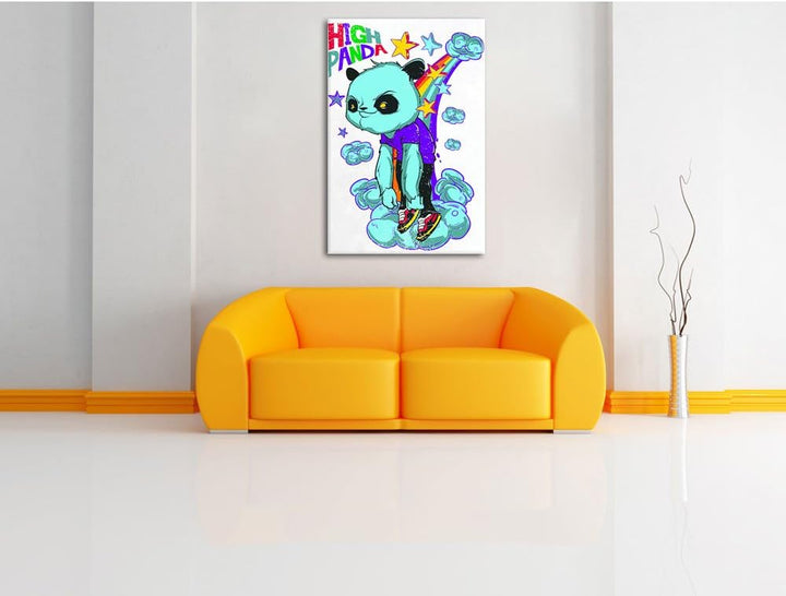Pixxprint High Panda White Bild auf Leinwand, XXL riesige Bilder fertig gerahmt mit Keilrahmen, Kuns