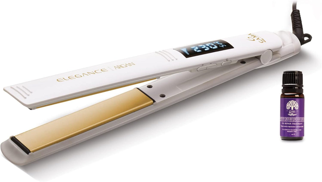 Gama Italy Professional Elegance Argan, Haarglätter mit Arganöl, 150° - 230°C, Weiss