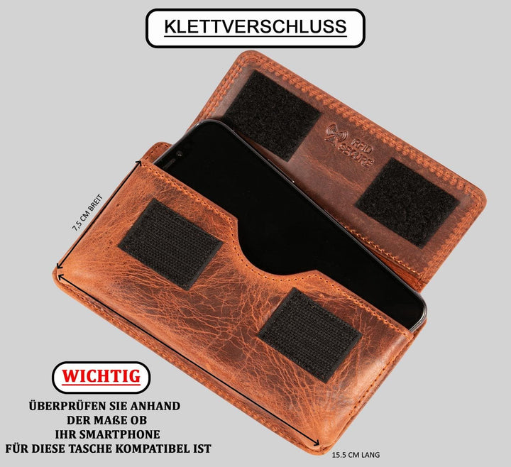 MATADOR Echt Leder Gürteltasche mit Klettverschluss und YKK Reissverschlussfach mit RFID Schutz für