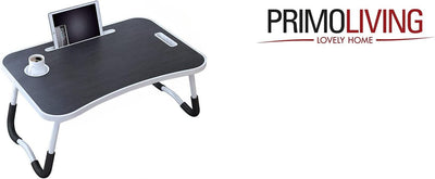 PrimoLiving klappbarer Laptoptisch mit Tassenhalterung - Handy-/Tabletschlitz Laptop Tisch für Couch