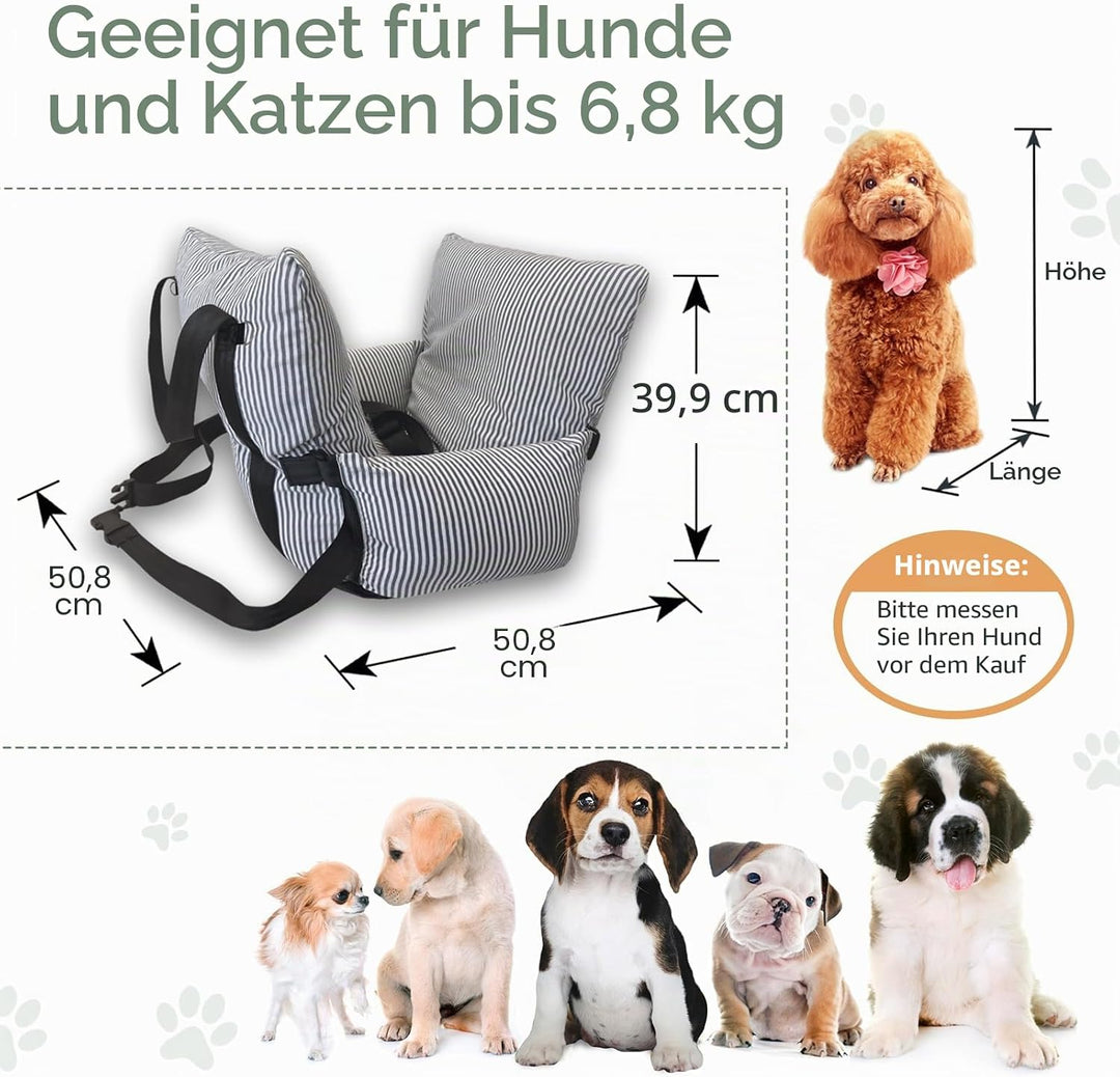 Hunde-Autositz für kleine, mittelgrosse Hunde – erhöhter Haustiersitz mit Sicherheitsgurt, rutschfes