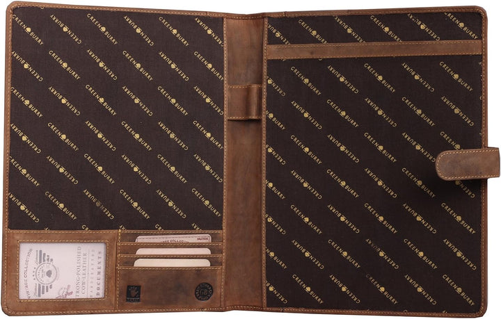 Greenburry Vintage Leder-Schreibmappe A4 - Dokumentenmappe verschliessbar - 33 x 26 x 2,5 cm