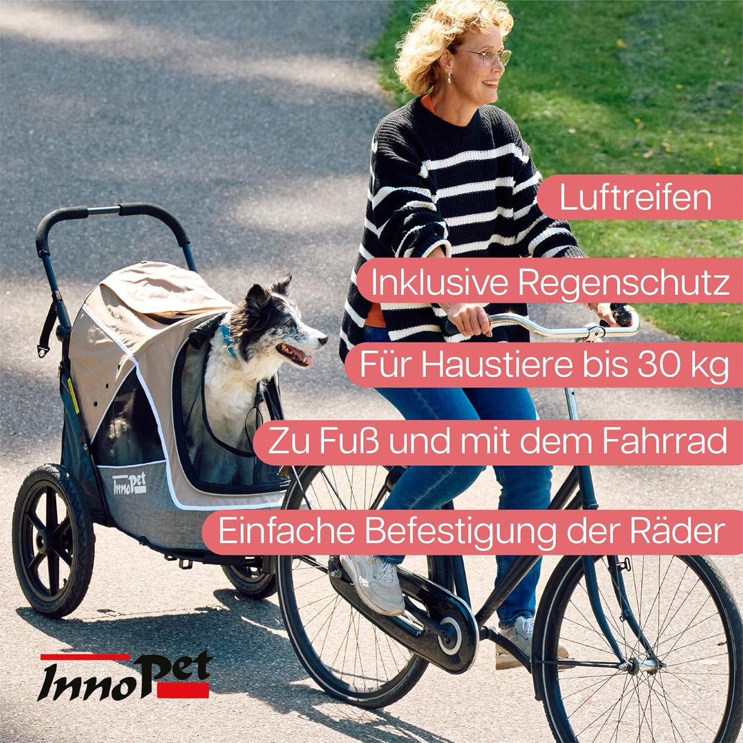 Innopet Sporty Evolution Latte 2-in-1 Hundebuggy und Fahrradanhänger für Hunde - Beige/Grau, 30kg Tr