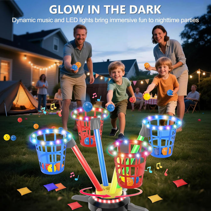 3-in-1 Ringwurfspiel mit Sandsäckchen für Kinder, wiederaufladbares Hüpfspiel mit Musik Licht, elekt