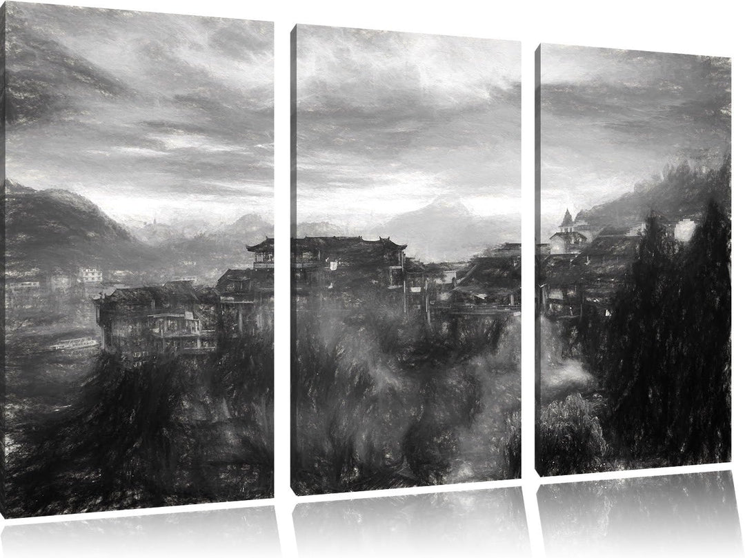 Pixxprint Gigantisches Dorf in China als Leinwandbild/Grösse: 3 Teilig (120x80) cm/Wandbild/Kunstdru