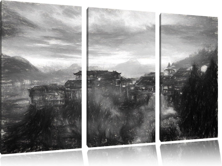 Pixxprint Gigantisches Dorf in China als Leinwandbild/Grösse: 3 Teilig (120x80) cm/Wandbild/Kunstdru