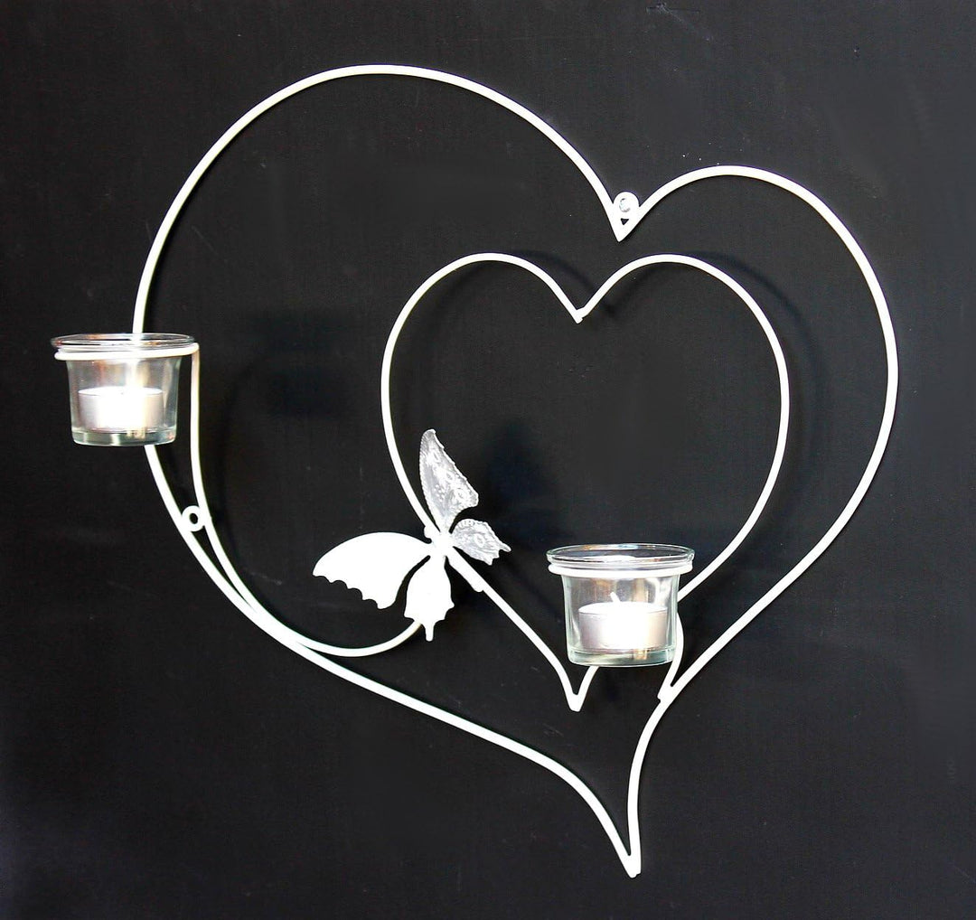DanDiBo Wandteelichthalter Herz 39 cm Weiss Teelichthalter Metall Wandleuchter Kerze