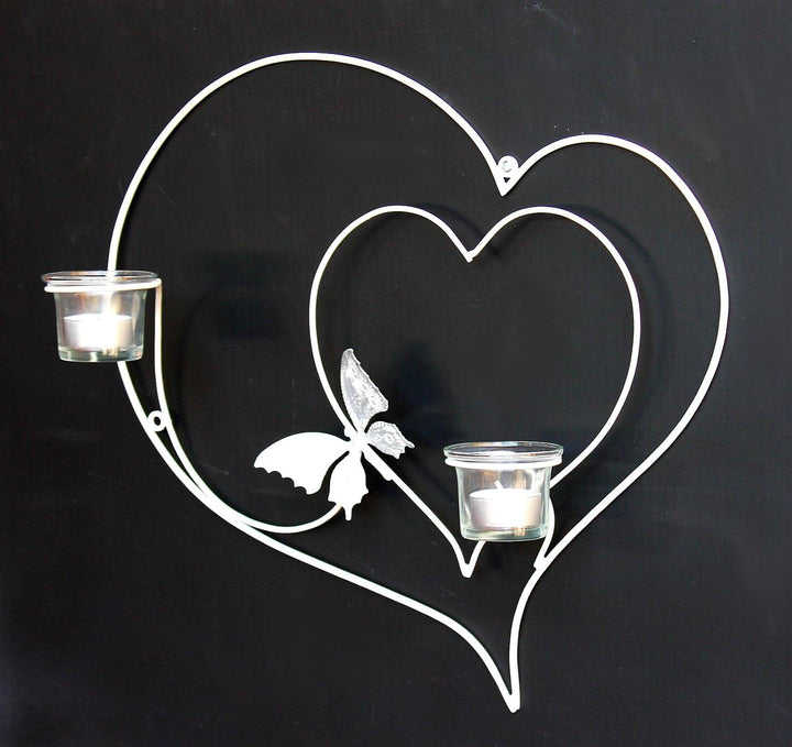 DanDiBo Wandteelichthalter Herz 39 cm Weiss Teelichthalter Metall Wandleuchter Kerze