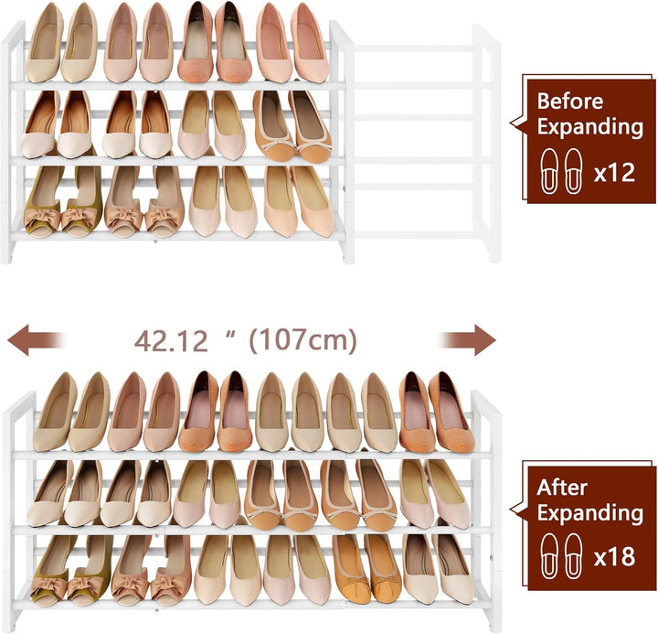 FAVOOSTY 3 Ebenen Schuhregal Metall Ausziehbares Weiss, Verstellbar Platzsparend, Shoes Rack, Robust